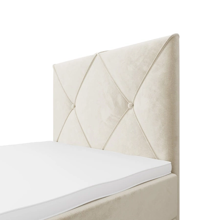 Łóżko kontynentalne Arvada 90x200 beżowe w nowoczesnym skandynawskim stylu z tapicerowanym zagłówkiem łóżko z pojemnikiem