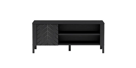 Zestaw mebli do salonu Malumi czarny stylowe meble z wyrafinowanym wzorem jodełki metalowe uchwyty wysoka stabilna podstawa