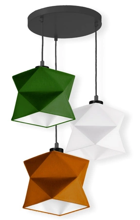 Lampa wisząca potrójna Quasar designerska lampa sufitowa do salonu z bawełnianym abażurem i metalową rozetą sufitową