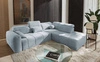 Narożnik z funkcją spania Cetara VII błękitny prawostronny wysokiej jakości narożnik do salonu z komfortowym przesuwanym oparciem