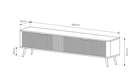Zestaw mebli Lante beżowy designerskie ryflowania na frontach meblościanki metalowe uchwyty krawędziowe i wysokie skośne nogi