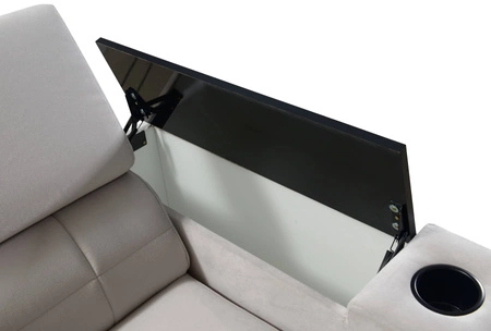 Narożnik z funkcją spania Belvi II siwy prawostronny elegancki i ergonomiczny narożnik do salonu praktyczny schowek w boczku