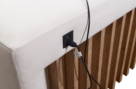 Narożnik z funkcją spania Kelly IV jasny brąz lewostronny pleciony komfortowy narożnik regulowane zagłówki bok wykończony lamelami