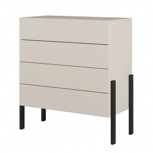 Komoda z szufladami Jukon S 80 cm beżowa gustowna forma mebla w nowoczesnym stylu system otwierania push to open metalowe czarne nogi