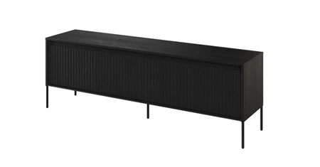 Zestaw mebli Trend czarny nowoczesny design meble z klimatycznym oświetleniem w postaci paska led pod górnym blatem ryflowane fronty