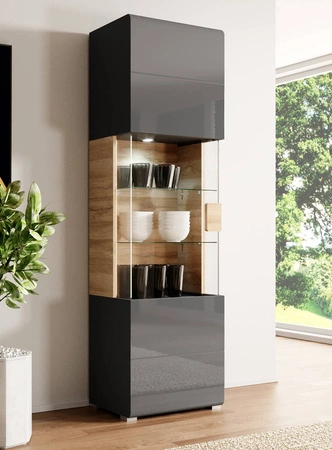 Meblościanka Toledo antracyt / antracyt połysk / dąb grandson idealna do salonu i pokoju dziennego