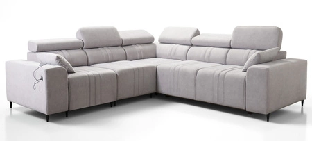 Narożnik z funkcją spania Castel III szary brąz lewostronny narożnik z dwoma pojemnikami na pościel regulowane zagłówki