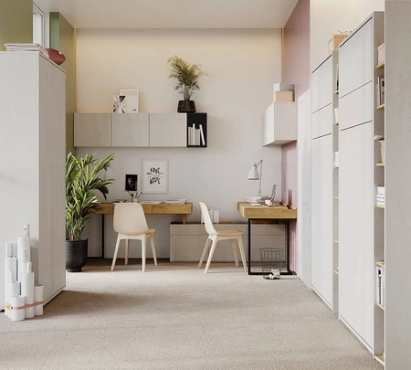 Szafka wisząca Teen Flex 110 cm silk flou minimalistyczny design podkreśla bezuchwytowe fronty szafki idealna półka na książki