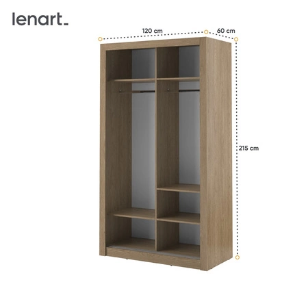 Szafa przesuwna z lustrem Arti 120 cm dąb shetland funkcjonalna szafa do pokoju młodzieżowego drzwi szafy wykończone lustrami