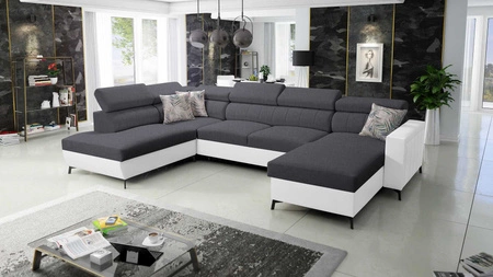 Narożnik z funkcją spania Savona VI grafitowy / biały prawostronny komfortowy narożnik do salonu z dwoma pojemnikami na pościel 