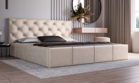 Łóżko tapicerowane Eliza 180x200 beżowe stylowe łóżko z pojemnikiem na pościel wygodny zagłówek zachwyca eleganckim designem