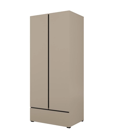 Szafa Cross 89 cm ciemny beżowy prosta forma w nowoczesnym wydaniu idealna szafa do sypialni lub garderoby geometryczny kształt pojemna szuflada