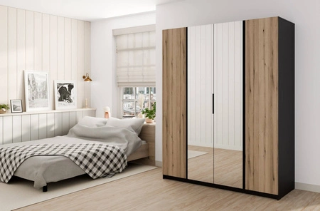 Szafa z lustrem Kastano VIII 200 cm czarny / dąb evoke stylowy design szafa do sypialni lub pokoju wzbogacona o uchwyty krawędziowe