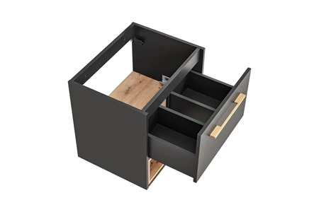 Zestaw mebli łazienkowych Borneo szary / dąb artisan nowoczesny design szafki wiszące do łazienki o świetnie dobranej kolorystyce