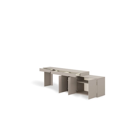 Biurko z komodą Woow 301 cm clay grey prawe funkcjonalne biurko młodzieżowe z możliwością obustronnego oraz narożnego montażu