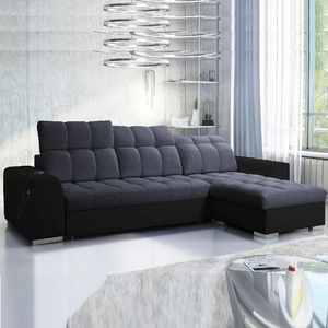 Narożnik z funkcją spania Luigi grafitowy / czarny prawostronny narożnik z dwoma pojemnikami na pościel tkanina o ciekawej strukturze
