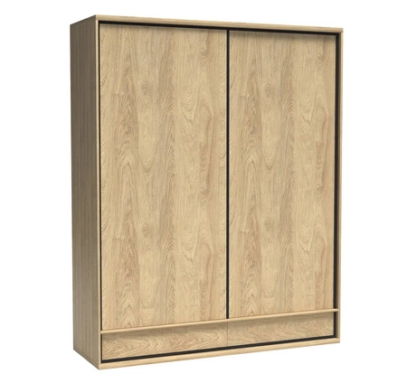 Szafa przesuwna Mediolan 177 cm hikora elegancka szafa z szufladami wzbogacona o stylowe czarne dodatki idealna szafa do sypialni lub garderoby