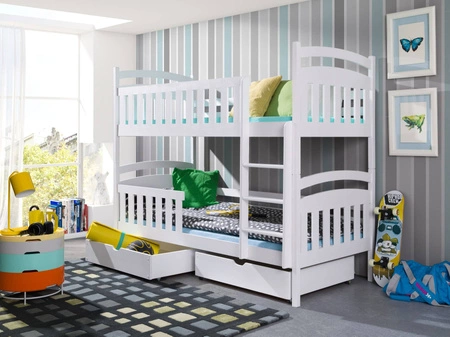 Łóżko piętrowe Piotrek 2 osobowe 80x180 cm głębokie szuflady wysuwane na kółkach zajmuje przestrzeń łóżka pojedynczego