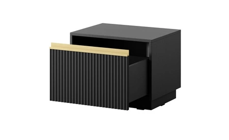 Szafka nocna z szufladą Imperial czarna z możliwością podwieszenia modna szafka do sypialni z eleganckim frezowanym frontem