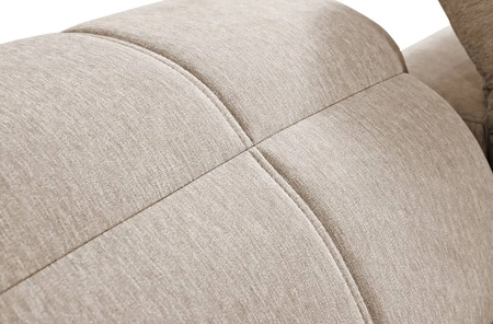 Narożnik z funkcją spania Tesalia IX beżowy prawostronny nowoczesny design komfortowe przesuwane oparcie szuflada w boczku mebla