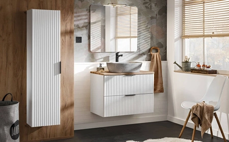 Szafka pod umywalkę Adeel 80 cm biała starannie wykonana szafka z szufladami odporna na działanie wilgoci ryflowane fronty