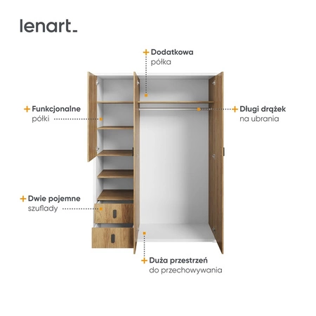 Szafa Simi 150 cm biały / hikora naturalna stylowy design pojemna szafa o klasycznej formie wyposażona w szuflady i półki