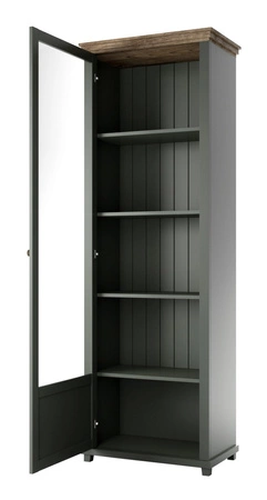 Witryna Evora 71 cm butelkowa zieleń / dąb lefkas lewa zachwyci miłośników wyrazistych wnętrz idealna do salonu oraz jadalni