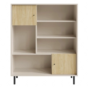 Regał Cappo 104 cm beż piaskowy / dąb olejowany stylowy niski regał osadzony na wysokich metalowych nogach zamykane szafki