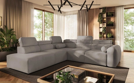 Narożnik z funkcją spania Cantare IX szary popiel lewostronny komfortowy narożnik rozkładany nowoczesny design pluszowa tkanina