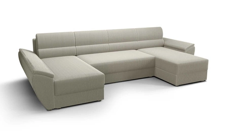 Narożnik z funkcją spania Fogu U III kość słoniowa stylowy narożnik z podłokietnikami i pojemnikiem na pościel sztruksowa tkanina