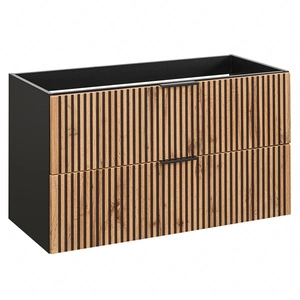 Szafka pod umywalkę Xilo 100 cm czarny / dąb wotan stylowy design szafki z eleganckimi ryflowanymi frontami uchwyty krawedziowe