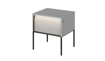 Szafka nocna Trend szara elegancka szafka z szufladą do sypialni dyskretne oświetlenie LED oraz gustowny ryflowany front