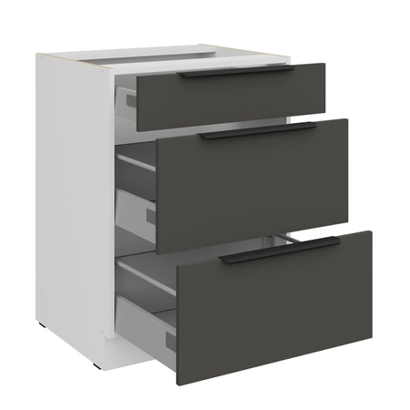 Szafka kuchenna stojąca z szufladami Aversa Wh 60 D 3S BB odporna na uszkodzenia wykończenie frontów w technologii anti fingerprint