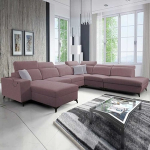 Narożnik z funkcją spania Kelly Sleek X lawendowy róż lewostronny niezwykle elegancki narożnik do salonu z regulowanymi zagłówkami