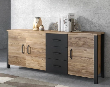Komoda z szufladami Olin 192 cm appenzeller / czarny stylowy design komody w stylu industrialnym czarne uchwyty