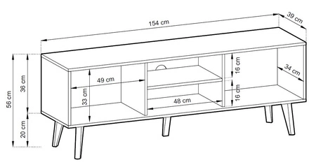 Szafka RTV Saipan 154 cm czarny / dąb artisan elegancka forma mebla w nowoczesnym stylu dekoracyjny ryflowany dekor