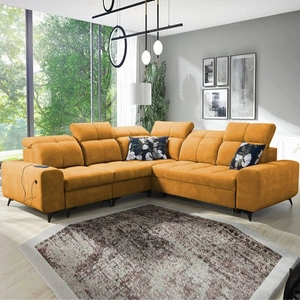 Narożnik z funkcją spania Buffalo III żółty lewostronny komfortowy narożnik o estetycznym wykończeniu z pojemnikami na pościel