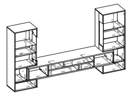 Meblościanka Coby czarna / dąb wotan stylowe meble o ciekawym designie czarne uchwyty meblościanka do salonu elementy z szkła hartowanego
