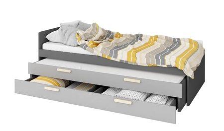 Łóżko Pok 90x200 cm grafit / szary funkcjonalne łóżko 2 osobowe wysuwane z szufladą doskonała propozycja do pokoju rodzeństwa