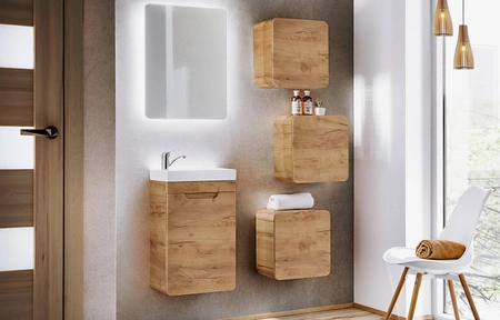 Szafka łazienkowa wisząca Aruba 35 cm dąb craft złoty szafka do łazienki o nietuzinkowym charakterze zaoblone krawędzie