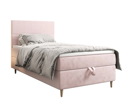 Łóżko kontynentalne Bing 100x200 pudrowy róż w nowoczesnym skandynawskim stylu z tapicerowanym zagłówkiem łóżko z pojemnikiem