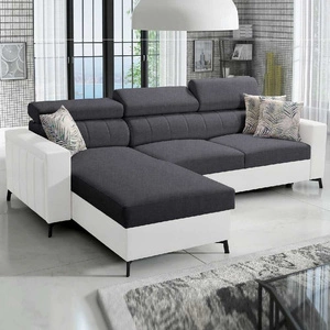 Narożnik z funkcją spania Savona grafitowy / biały lewostronny elegancki narożnik regulowane zagłówki dekoracyjne przeszycia