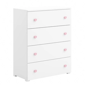Komoda z szufladami Emily 80 cm biała wyjątkowo stylowa komoda do pokoju dziecięcego z różowymi uchwytami w kształcie serca