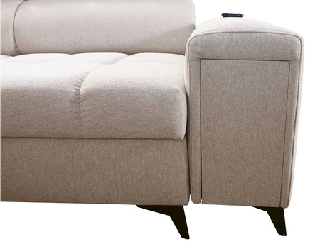 Narożnik z funkcją spania Bolmso szary lewostronny narożnik z dwoma pojemnikami na pościel praktyczna szuflada w boczku mebla