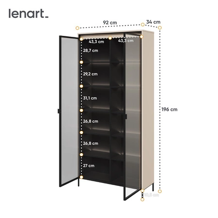 Witryna Trend 92 cm beżowa designerska i efektowa witryna szklana z klimatycznym oświetleniem w postaci paska led pod górnym blatem