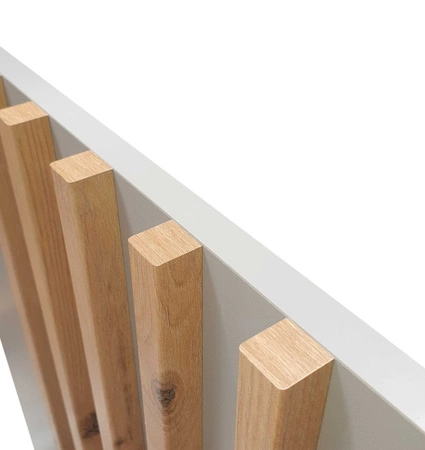 Komoda z szufladami Aspen 105 cm szara / lamele w kolorze dąb artisan nowoczesny design mebla drzwi komody ozdobione lamelami