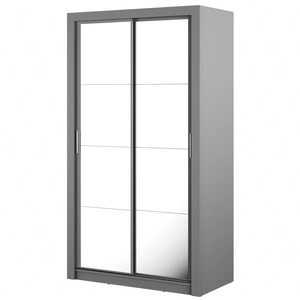 Szafa przesuwna z lustrem Arti 120 cm szara pojemna szafa do przedpokoju drzwi szafy wykończone lustrami w ciekawej konfiguracji