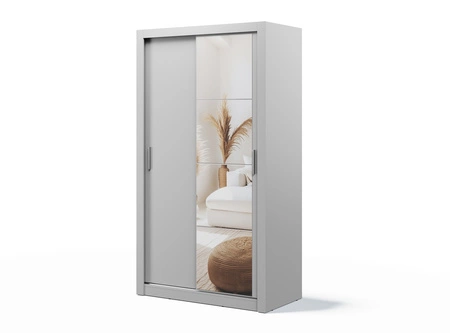 Szafa przesuwna z lustrem Arti 120 cm szara funkcjonalna szafa do sypialni lub pokoju młodzieżowego drzwi szafy wykończone lustrami