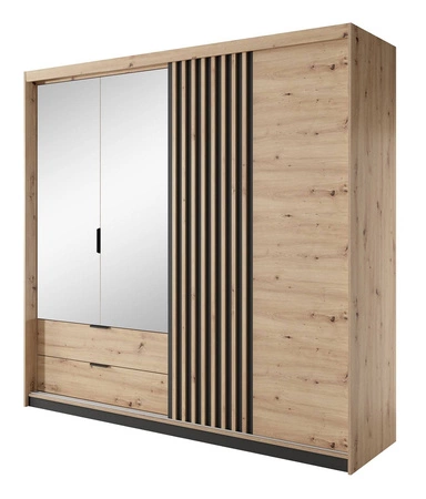 Szafa z lustrem Tipler 220 cm dąb artisan / antracyt nowoczesny design ozdobne lamele na drzwiach szafy uchwyty krawędziowe