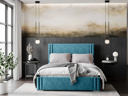 Łóżko tapicerowane Tatui 180x200 turkusowe stylowe łóżko z pojemnikiem na pościel wygodny zagłówek zachwyca eleganckim designem